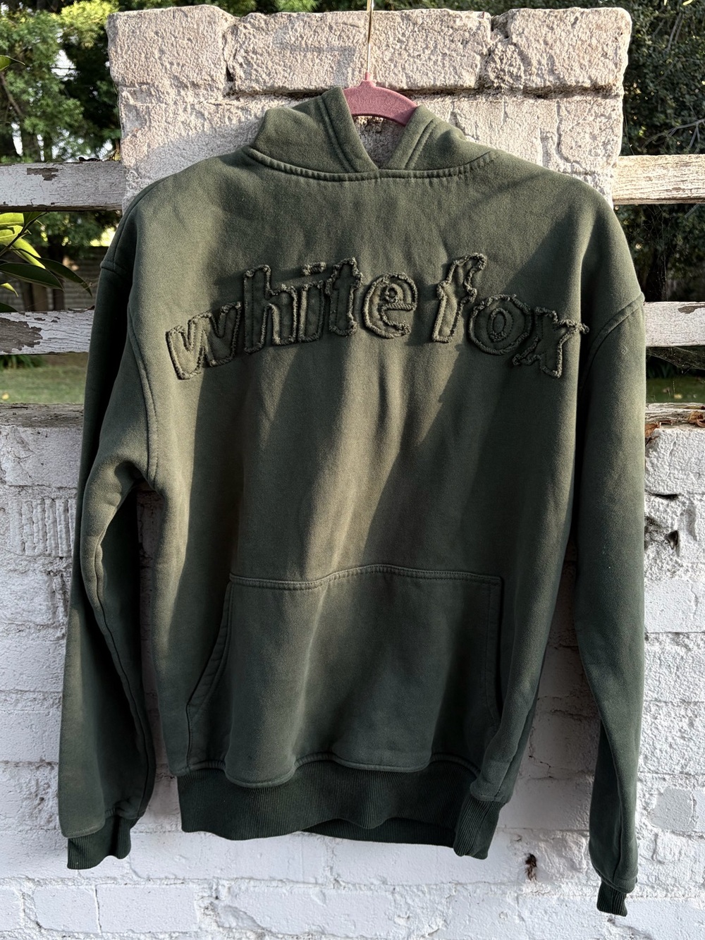 White Fox Boutique Olive Green Distressed Logo Hoodie